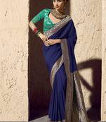 Navy blue faux crepe georgette zari weaving work saree