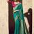 Teal faux crepe georgette zari weaving work saree