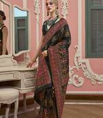 black faux banarasi art silk traditional saree with meenakari and weaving work