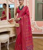 pink banarasi silk blend saree with Kashmiri weaving work