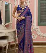 blue faux banarasi art silk traditional saree with meenakari and weaving work