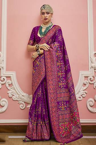 dark magenta faux banarasi art silk traditional saree with meenakari and weaving work