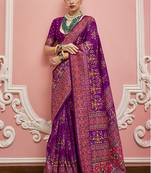 dark magenta banarasi silk blend saree with Kashmiri weaving work