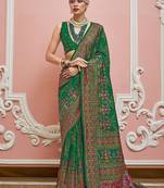 green banarasi silk blend saree with Kashmiri weaving work