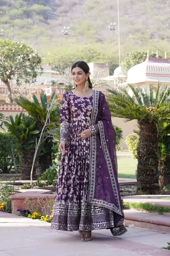 Viscose Diable Jacquard Heavy Sequins Embroidered Stitched Gown with Russian Silk Dupatta