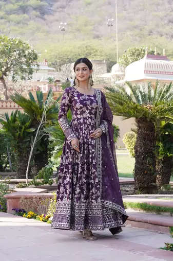 Viscose Diable Jacquard Heavy Sequins Embroidered Stitched Gown with Russian Silk Dupatta