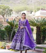 Viscose Diable Jacquard Heavy Sequins Embroidered Stitched Gown with Russian Silk Dupatta