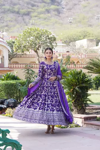 Viscose Diable Jacquard Heavy Sequins Embroidered Stitched Gown with Russian Silk Dupatta