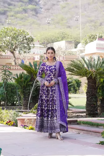 Viscose Diable Jacquard Heavy Sequins Embroidered Stitched Gown with Russian Silk Dupatta