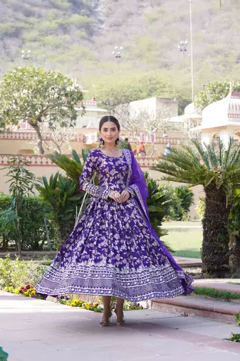 Viscose Diable Jacquard Heavy Sequins Embroidered Stitched Gown with Russian Silk Dupatta