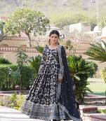 Viscose Diable Jacquard Heavy Sequins Embroidered Stitched Gown with Russian Silk Dupatta
