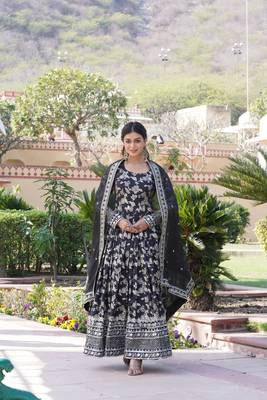 Viscose Diable Jacquard Heavy Sequins Embroidered Stitched Gown with Russian Silk Dupatta 3