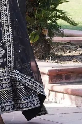Viscose Diable Jacquard Heavy Sequins Embroidered Stitched Gown with Russian Silk Dupatta