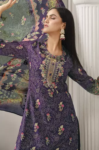 purple lawn cotton digital printed dress material