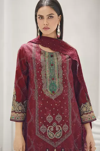 maroon lawn cotton digital printed dress material