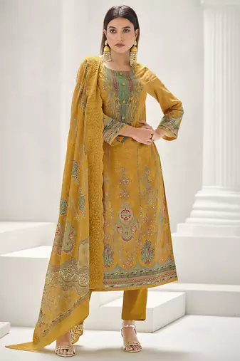 mustard lawn cotton digital printed dress material