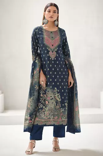navy blue lawn cotton digital printed dress material