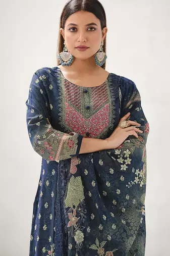 navy blue lawn cotton digital printed dress material