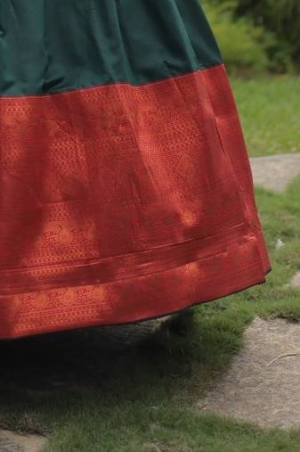 Banarasi Jacquard Silk Embroidered Semi-Stitched Gown     Green | Up to 42 Size | 56" Length