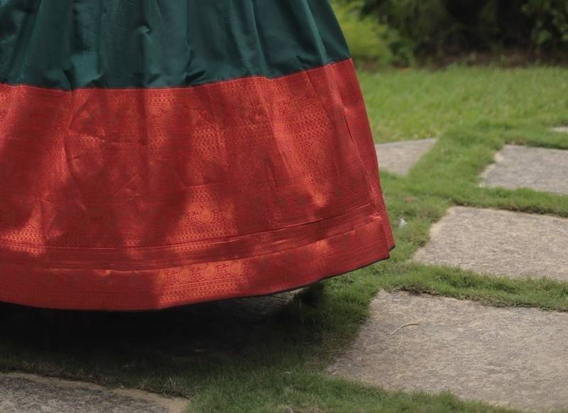 Banarasi Jacquard Silk Embroidered Semi-Stitched Gown     Green | Up to 42 Size | 56" Length