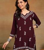 women ethnic motifs hand embroidered v-neck chikankari liva straight kurti