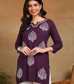 lucknowi chikankari hand embroidered purple liva soft ethnic motifs floral straight kurta kurti tunic for women