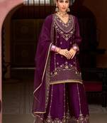 Purple tissue silk wedding sharara suits - full stitched free size