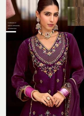 purple tissue silk wedding sharara suit -Full Stitched Free size 2