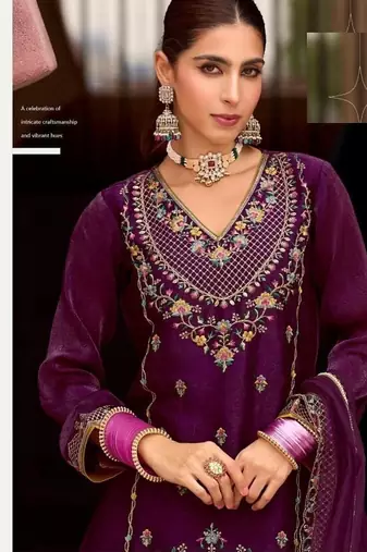 purple tissue silk wedding sharara suit -Full Stitched Free size