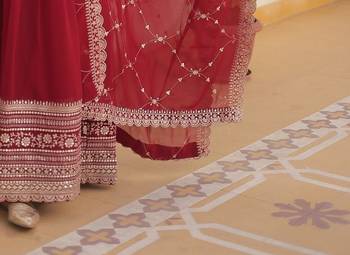 Faux Blooming Heavy Sequins Embroidered Stitched Gown with Dupatta     Maroon | 56" Length 2