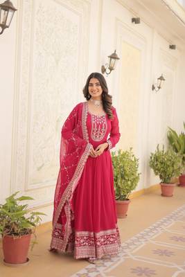 Faux Blooming Heavy Sequins Embroidered Stitched Gown with Dupatta     Pink | 56" Length 1