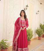 Faux Blooming Heavy Sequins Embroidered Stitched Gown with Dupatta     Pink | 56" Length