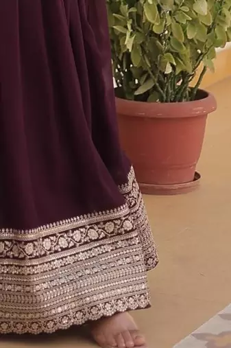 Faux Blooming Heavy Sequins Embroidered Stitched Gown with Dupatta     Wine | 56" Length