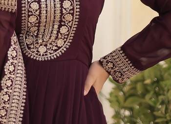 Faux Blooming Heavy Sequins Embroidered Stitched Gown with Dupatta     Wine | 56" Length 4