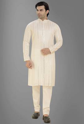 Arruga sylish mirror embroidery silk kurta pajama 1