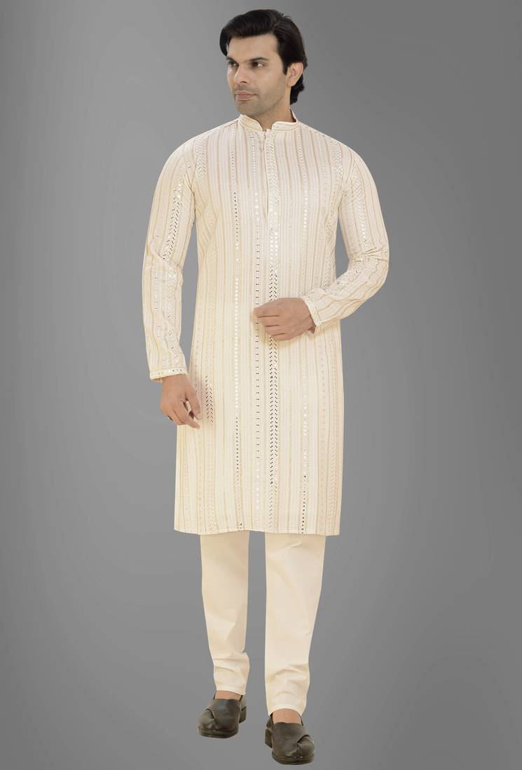 Arruga sylish mirror embroidery silk kurta pajama