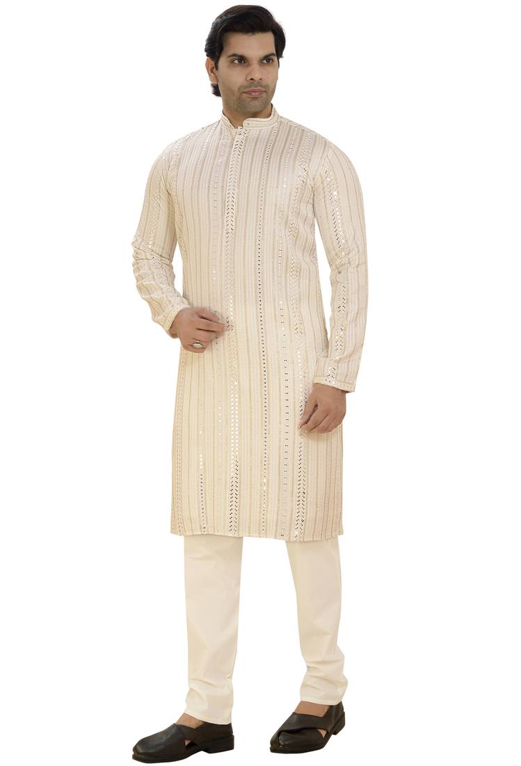Arruga sylish mirror embroidery silk kurta pajama