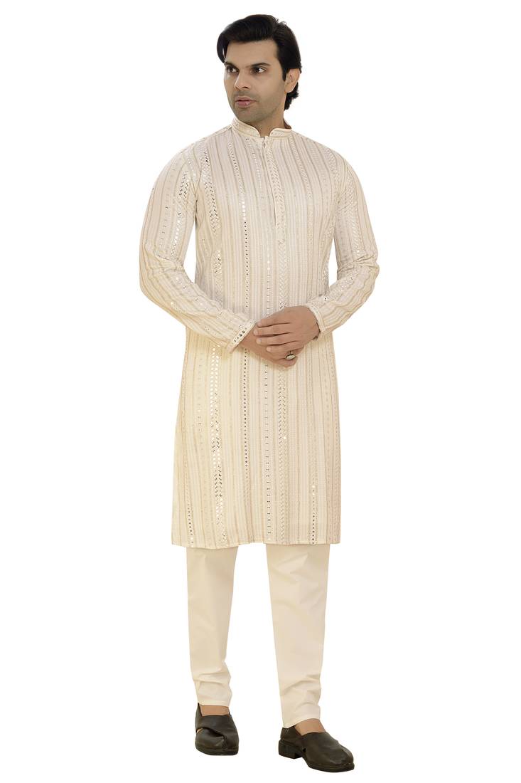 Arruga sylish mirror embroidery silk kurta pajama