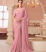 Pink Chiffon Beautiful Embellished Saree,Sari Comes With Embroidered Blouse