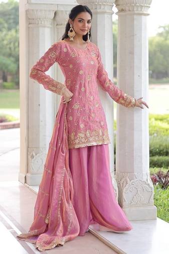 Pink readymade top-sharara-dupatta