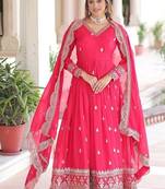 Pink readymade gown-dupatta set