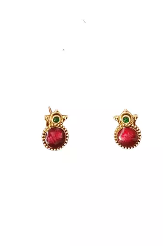 Traditional elephant motif red stone necklace set for women