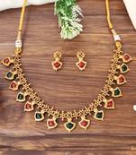 Red & green stone antique finish necklace set for women