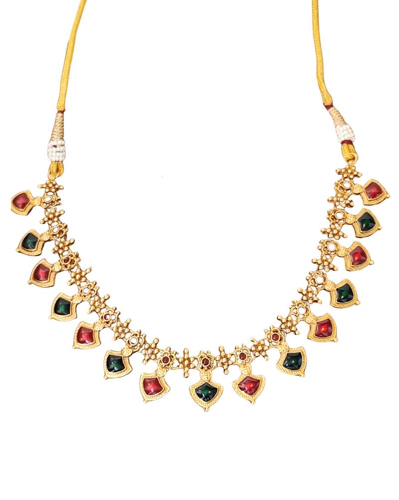 Red & green stone antique finish necklace set for women