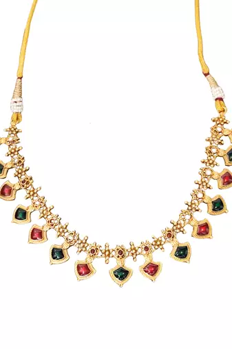 Red & green stone antique finish necklace set for women
