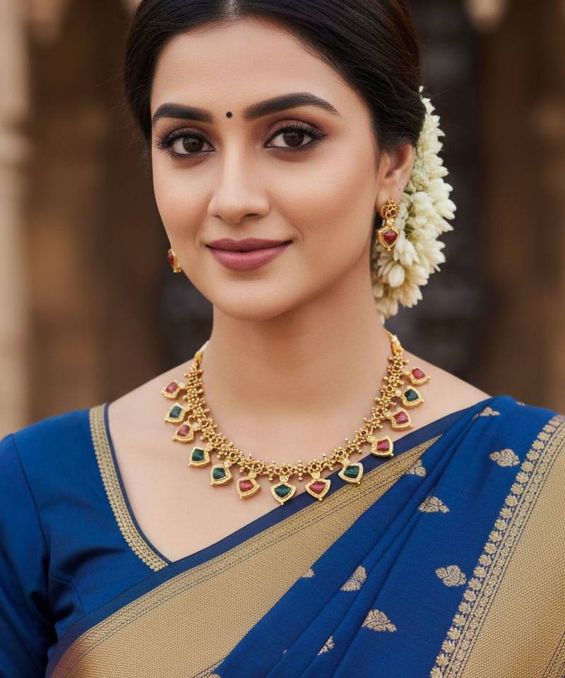 Red & green stone antique finish necklace set for women