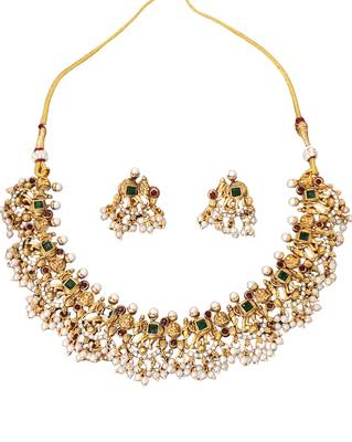 South indian temple jewellery necklace set with pearl drops 2