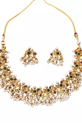 South indian temple jewellery necklace set with pearl drops