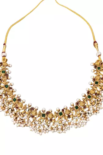 South indian temple jewellery necklace set with pearl drops