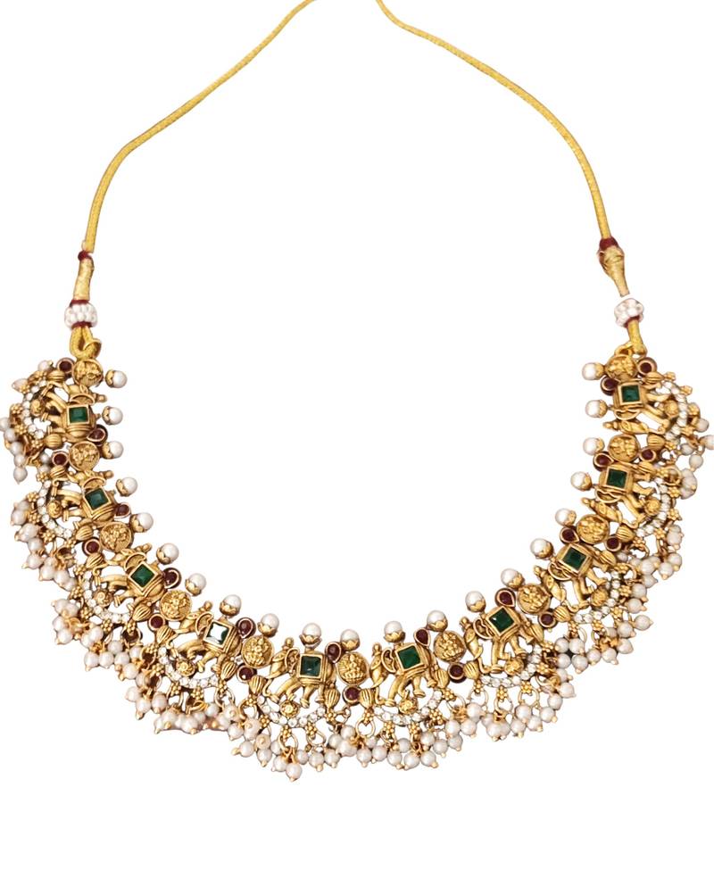 South indian temple jewellery necklace set with pearl drops